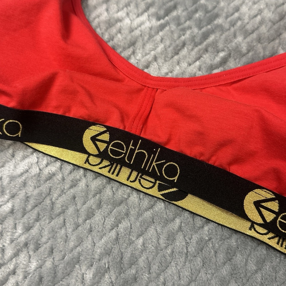 ETHIKA Bralette Women's M Red Bra Spaghetti Strap Razor Back Cotton - Picture 4 of 10